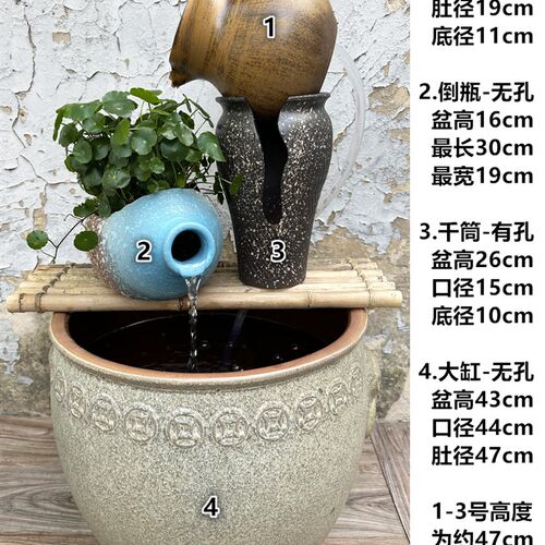 落地特大号兽环缸古法养鱼流水景观古典陶瓷无孔水培荷花睡莲花盆