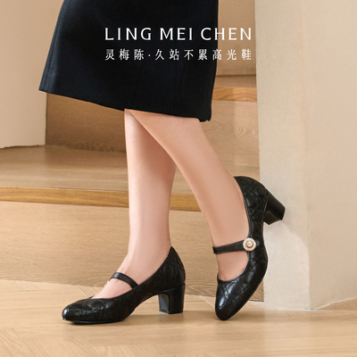 灵梅陈玛丽珍女鞋法式粗跟皮鞋女
