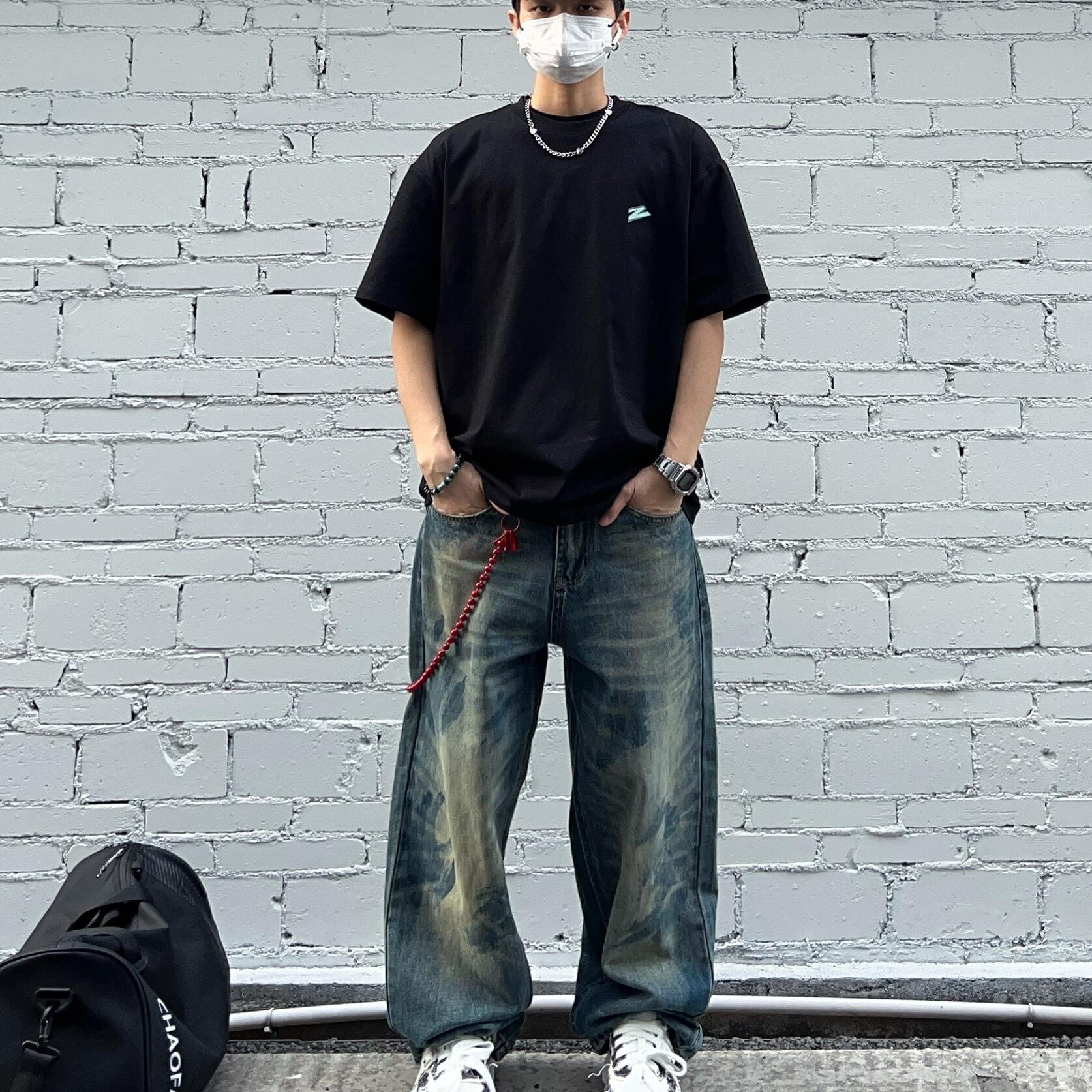 2025新款男装套装日系短袖t恤衣服男生夏天套装工装长裤男夏装潮