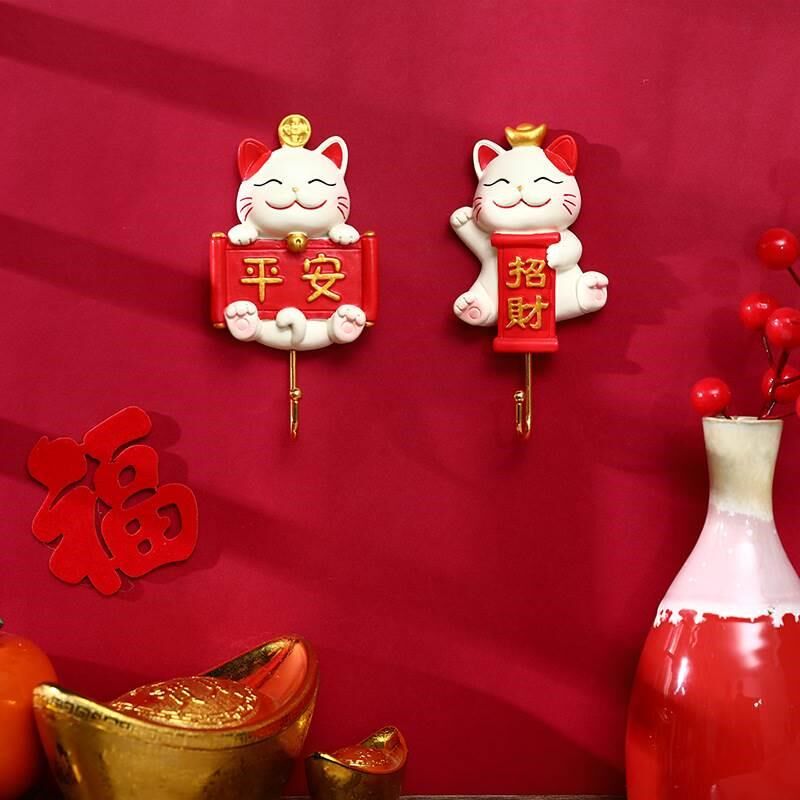 热销创意立体招财猫挂钩家居墙z面免打孔装饰壁挂试衣间门后衣帽