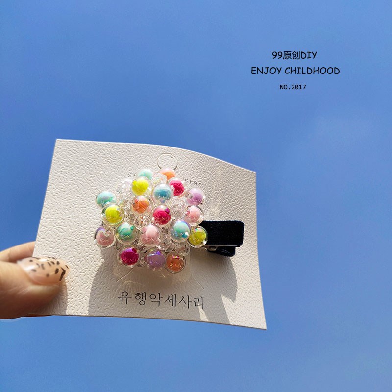 热销手工串珠水晶球n球发饰儿童加粗发圈公主可爱刘海夹女孩不伤
