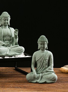 禅意新中式像鱼缸造景摆件阿弥陀石头小雕塑S盆景微景观装饰