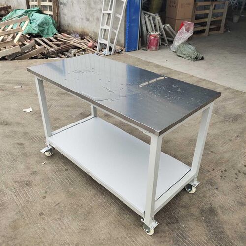 热销现货04移动不锈钢双层超净工D作台车间操作台打荷带轮子打包