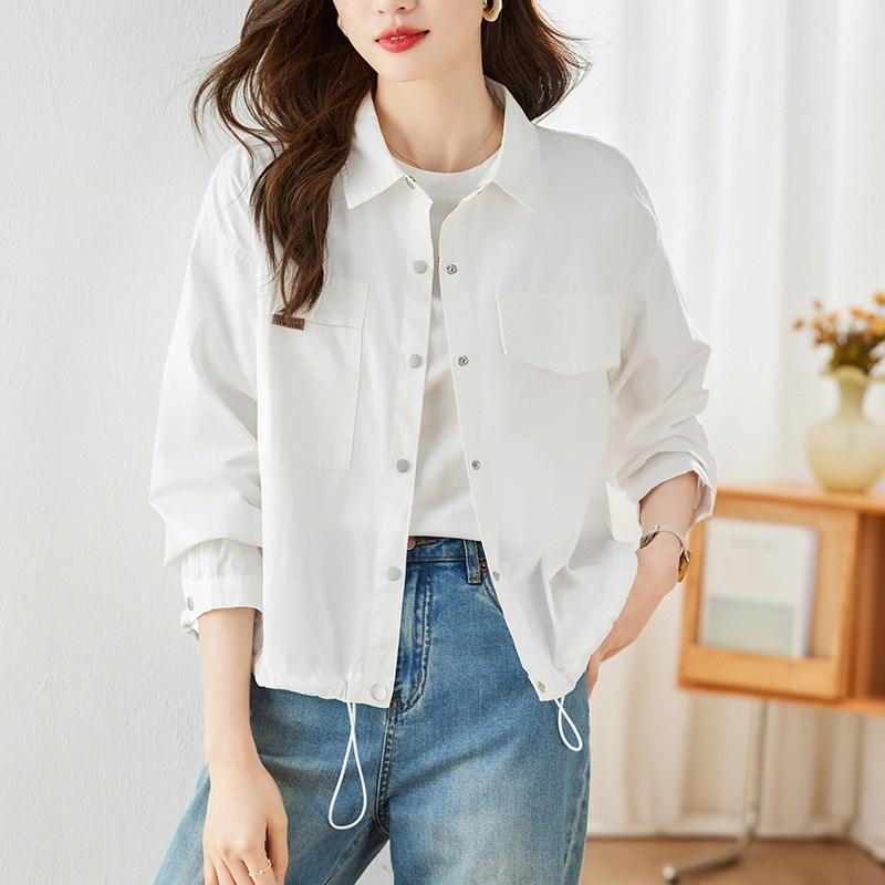新款厂家直销工装衬衫外套女长袖2024秋装新款小个子短款上衣纯棉