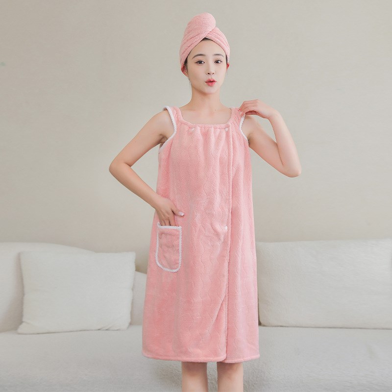 新款珊瑚绒水波纹浴裙成人学生家用洗澡可穿浴巾女士柔软吸水加厚