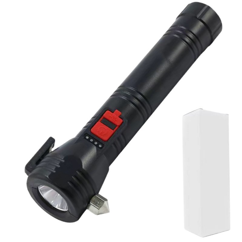 新款跨境太阳能手电筒强光户外多功能车载应急破窗安全锤消防救援