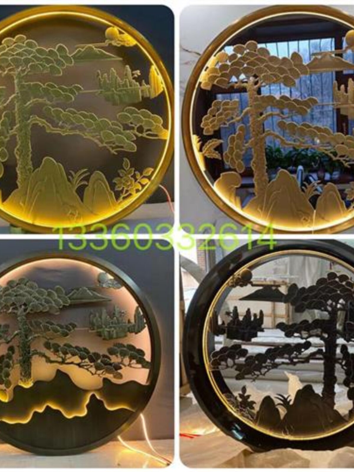 不锈钢圆形假山庭院影壁墙浮雕嵌入式屏风金属定制造型玄关新中式