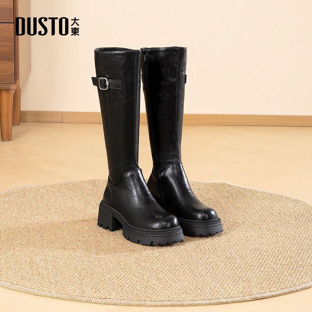 大东厚底长筒靴女2026新款秋冬复古长靴小个子显瘦粗跟高筒骑士靴,女鞋,时装靴,淘宝优惠券,粉丝福利购,淘宝优惠卷