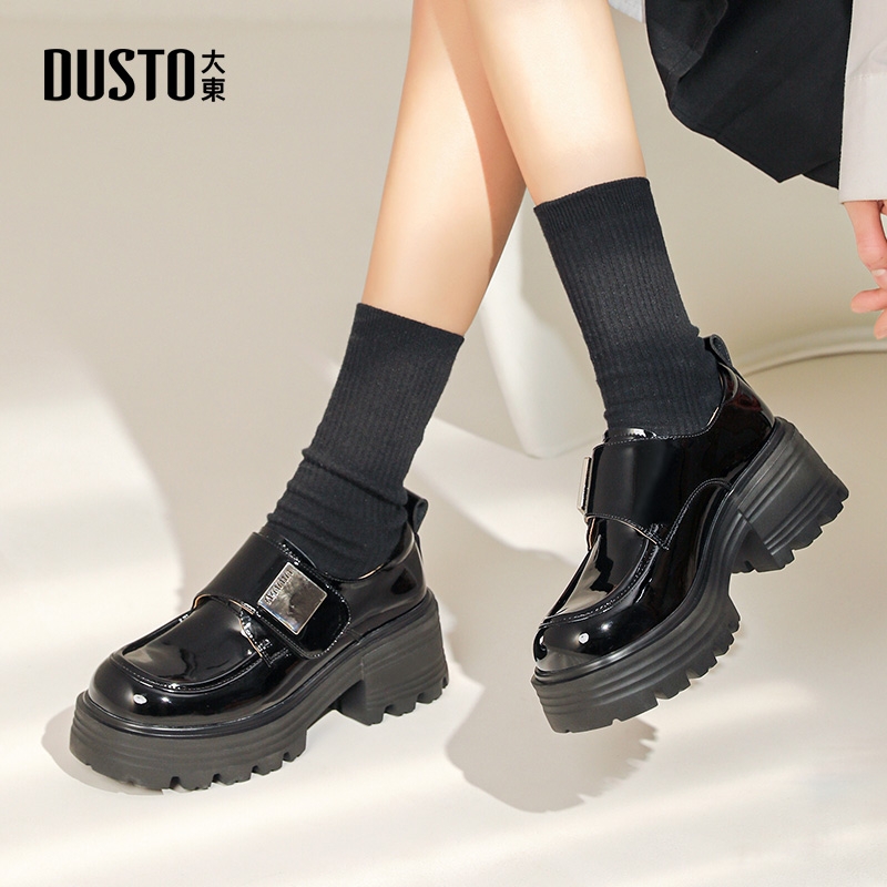 大东官方正品黑色厚底英伦乐福鞋