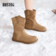 大东勃肯短靴女款 2026新款 秋冬棕色美拉德堆堆靴子加绒保暖雪地靴