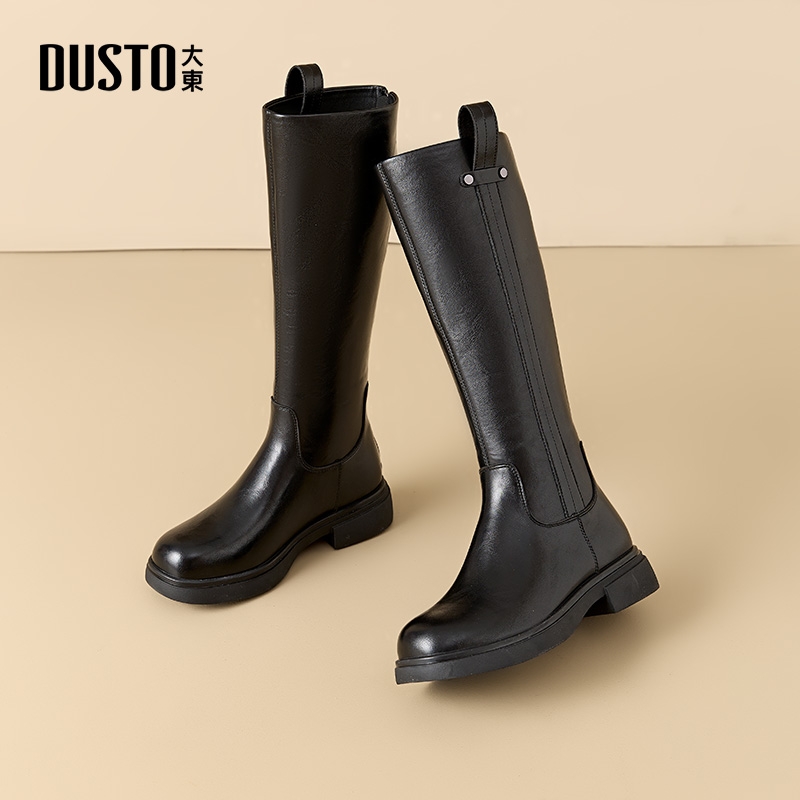 大东官方正品黑色长筒靴厚底长靴