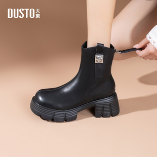 靴子英伦风马丁靴女 黑色配大衣 大东厚底粗跟短靴女2025新款 冬季