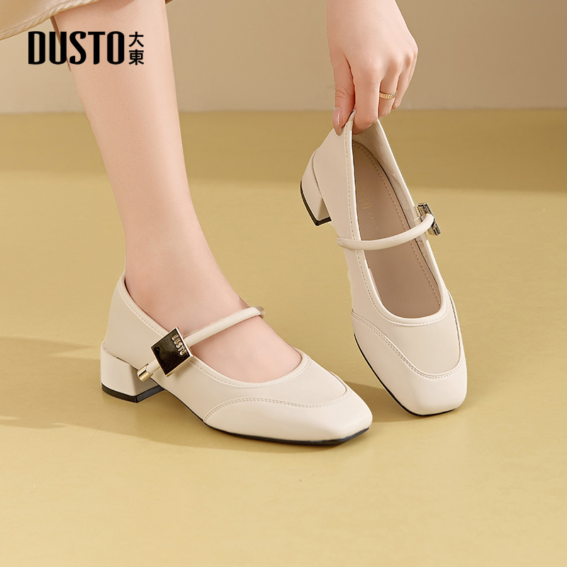 大东官方正品法式粗跟玛丽珍单鞋