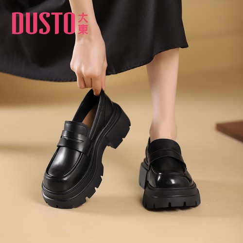 大东官方正品黑色厚底小皮鞋