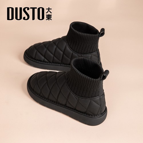 大东官方正品黑色厚底加绒雪地靴
