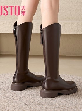 大东棕色靴子女款2025新款爆款秋冬美拉德长筒靴显瘦厚底骑士靴女