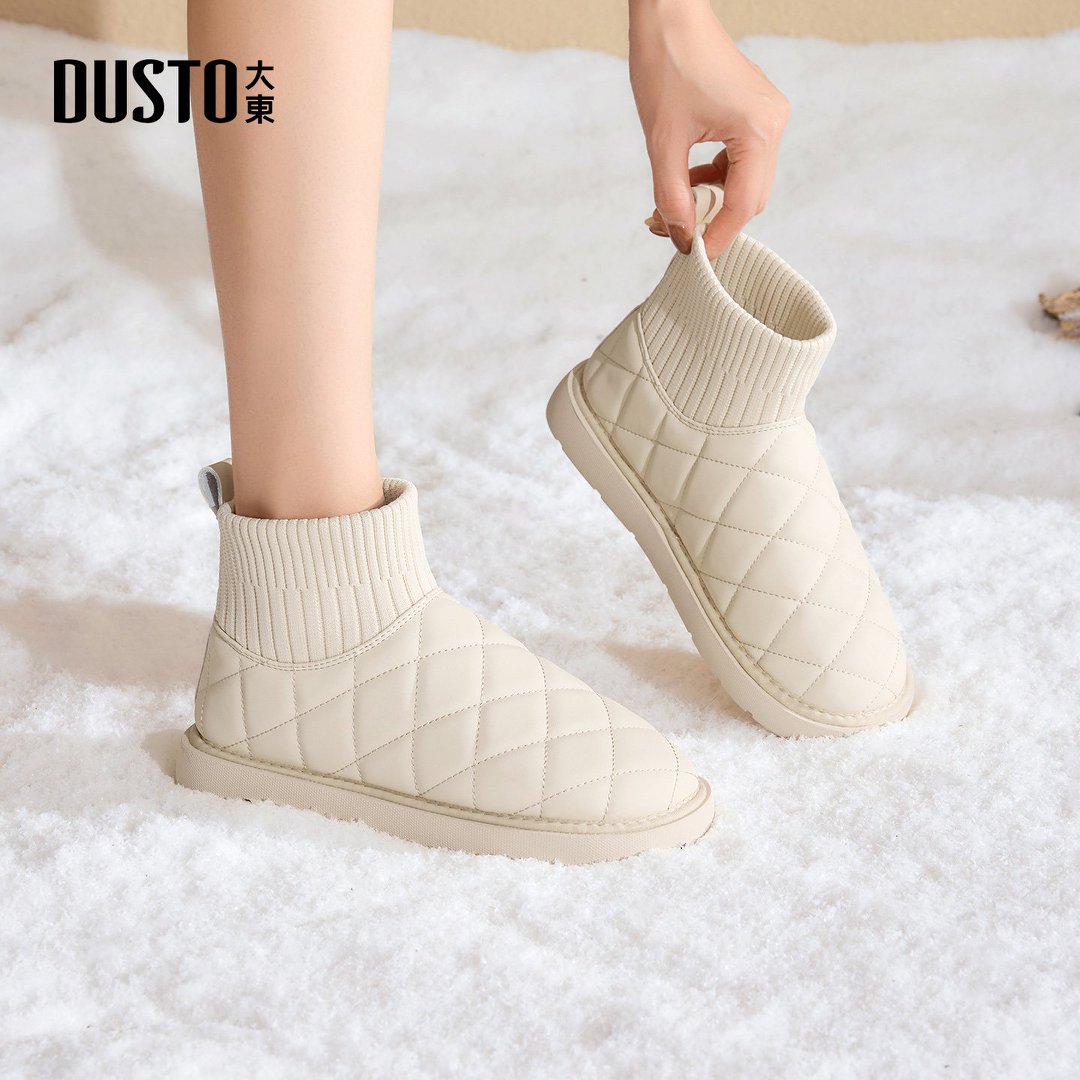 大东官方正品白色加绒雪地靴