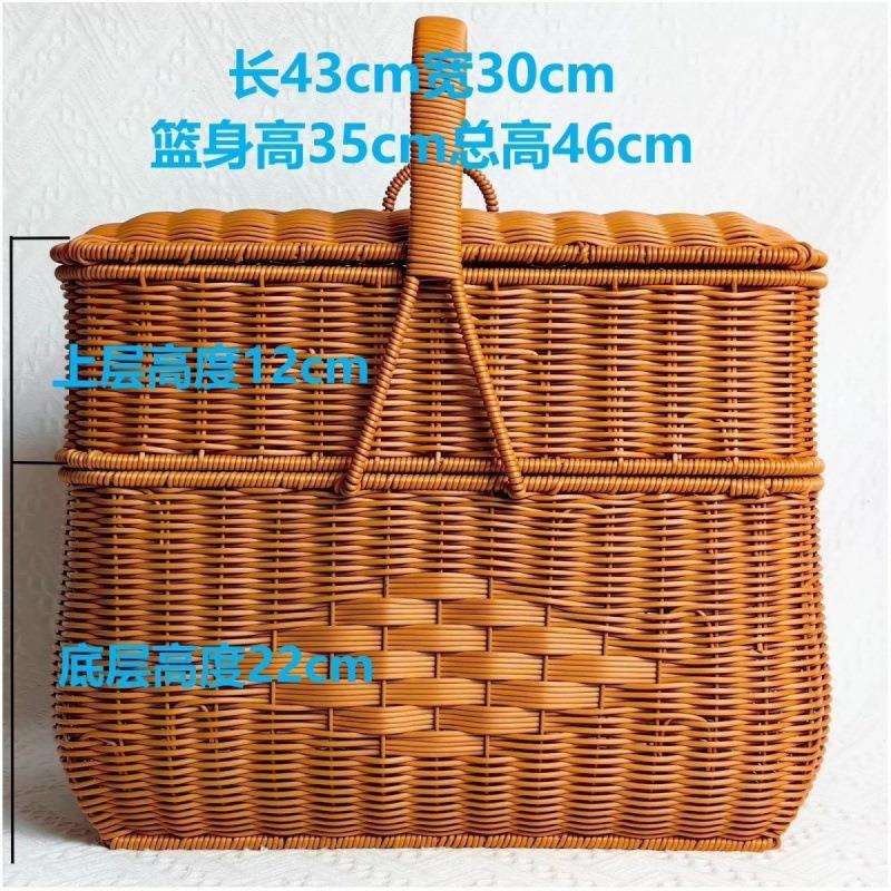 仿藤编带盖双层手工家用买菜长方形菜篮手提收纳篮图片色其他编制