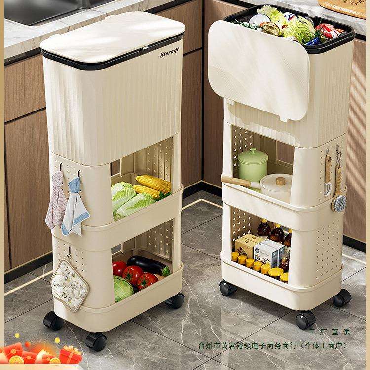 厨房垃圾桶家用大容量滑盖可移动双层高款免弯腰日式可置物架