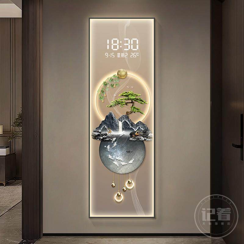 风景入户玄关装饰画带钟表走廊过道创意LED灯夜光电子钟壁画挂画