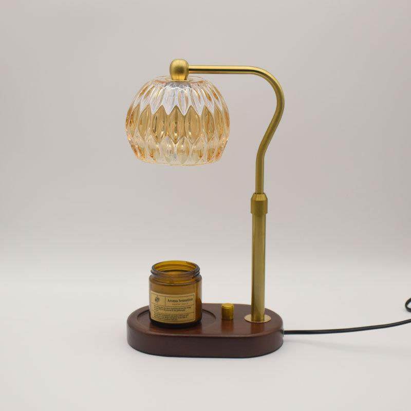 美式香熏灯融蜡灯实木升降琥珀玻璃卧室复古跨境旋扭调光装饰台灯