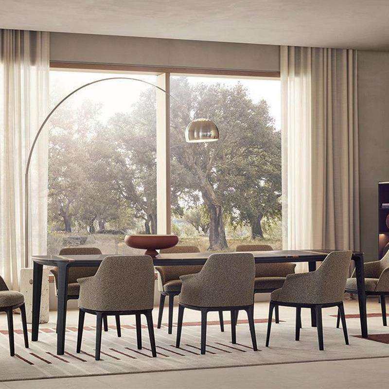 JS轻奢劳伦黑金天然大理石餐桌北美FAS级白蜡木桌脚靠背餐椅组合