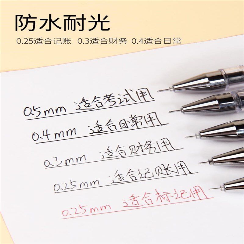 新品0.2d5mm笔金万年极细中性笔芯红笔细头会计财务专用笔超细财