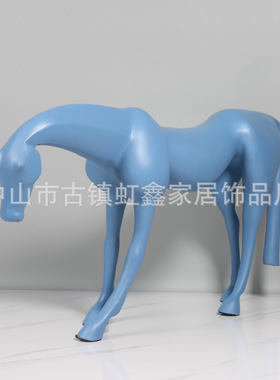 极速简约现代样i板间客厅电视柜创意动物色红色马雕塑摆件蓝家居