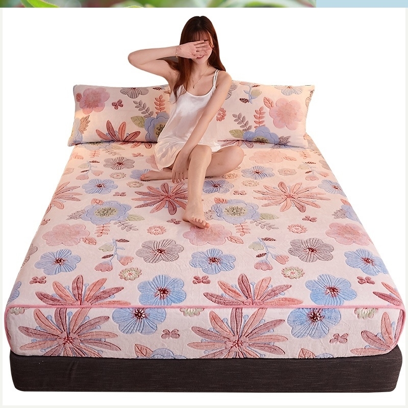 极速法兰绒床笠床罩床套珊瑚绒冬季F毛毯绒面加厚保暖加绒雪花绒