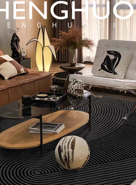 极速北欧c轻奢黑灰色纹客厅茶几地毯卧室书房意式衣帽间床边毯满