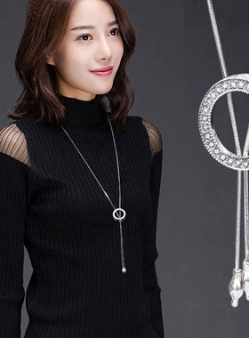 极速新款简约大气长版毛r衣炼百搭气质网红钛钢配饰项链女吊饰吊