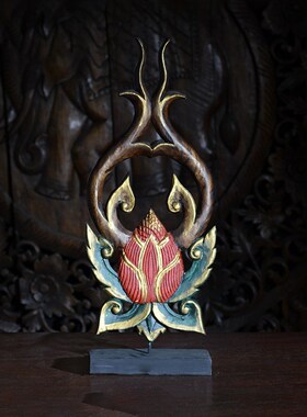 新品泰国进口g摆件实木手工雕刻摆件莲花摆件客厅玄关柜装饰品摆