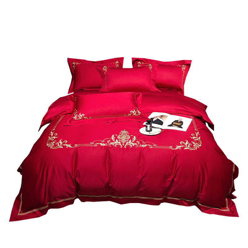 极速欧式高端140支匹马棉t四件套全棉贡缎刺绣被套100婚庆床上用