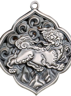 极速纯银b雪狮吊坠藏式复古实心风马旗平安经幡吊牌男女款项链装