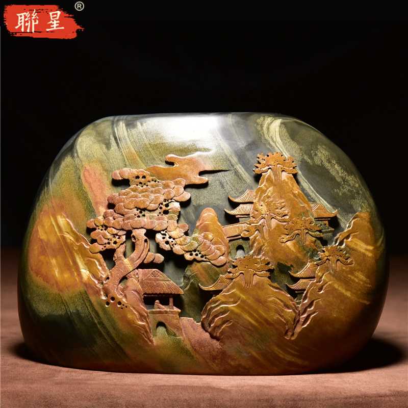 极速新品非遗山i水系列《江山如画》歙砚天然原石金皮籽料砚台手