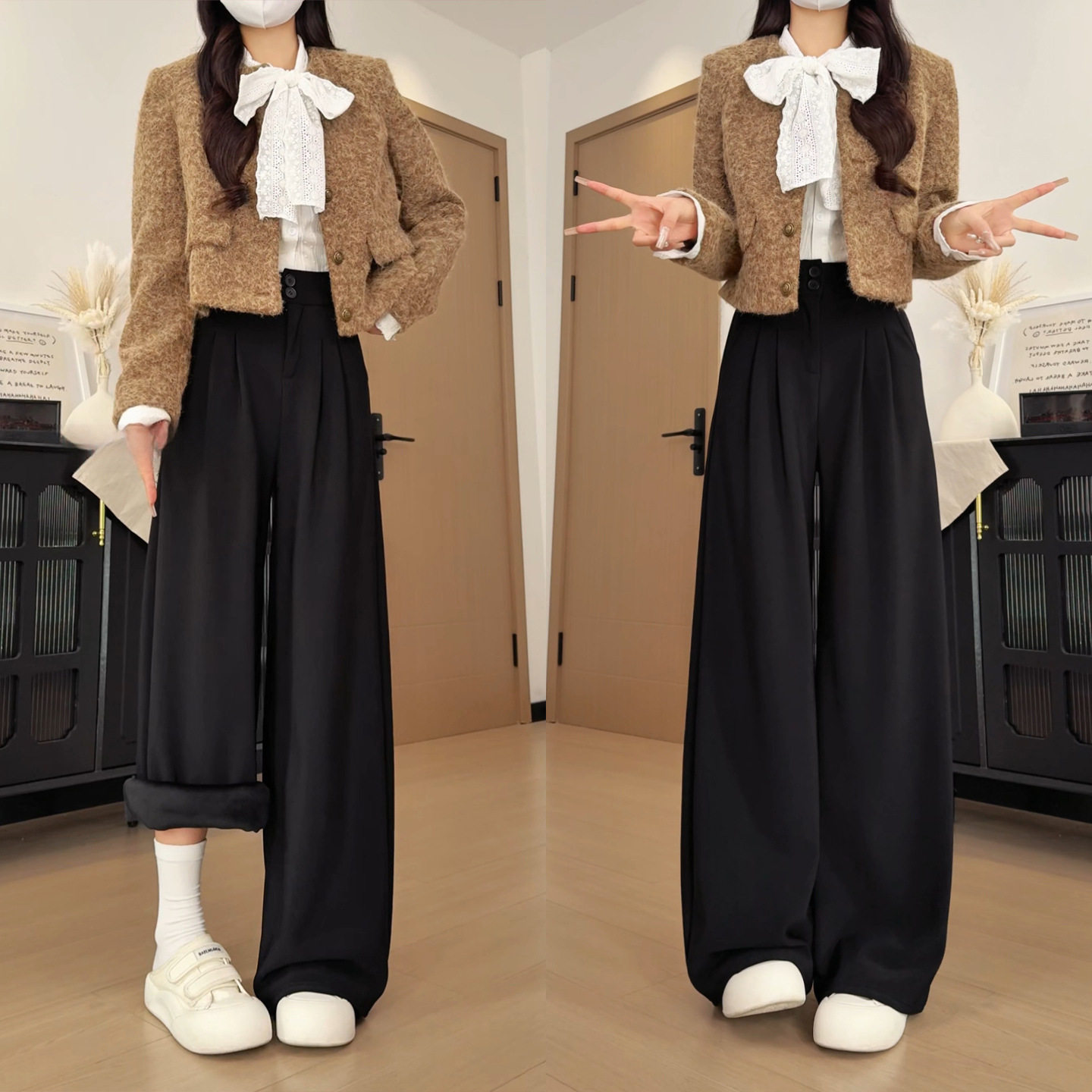 黑色加绒西装裤子女加厚2025新款秋冬高级感垂感大码直筒阔腿西裤,女装/女士精品,休闲裤,淘宝优惠券,粉丝福利购,淘宝优惠卷