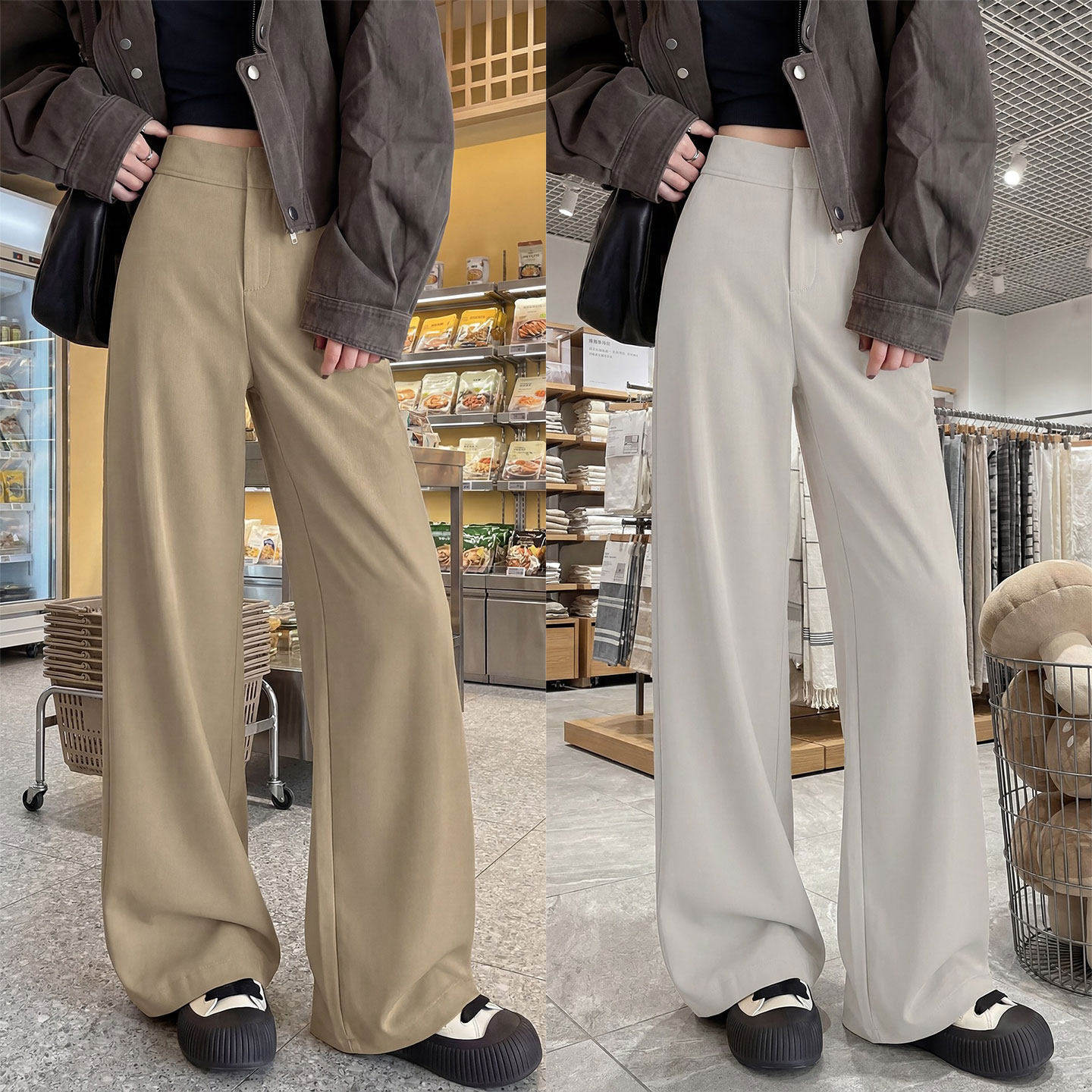 卡其色西装裤女春秋2026新款高级感垂感休闲窄版显瘦直筒阔腿裤子