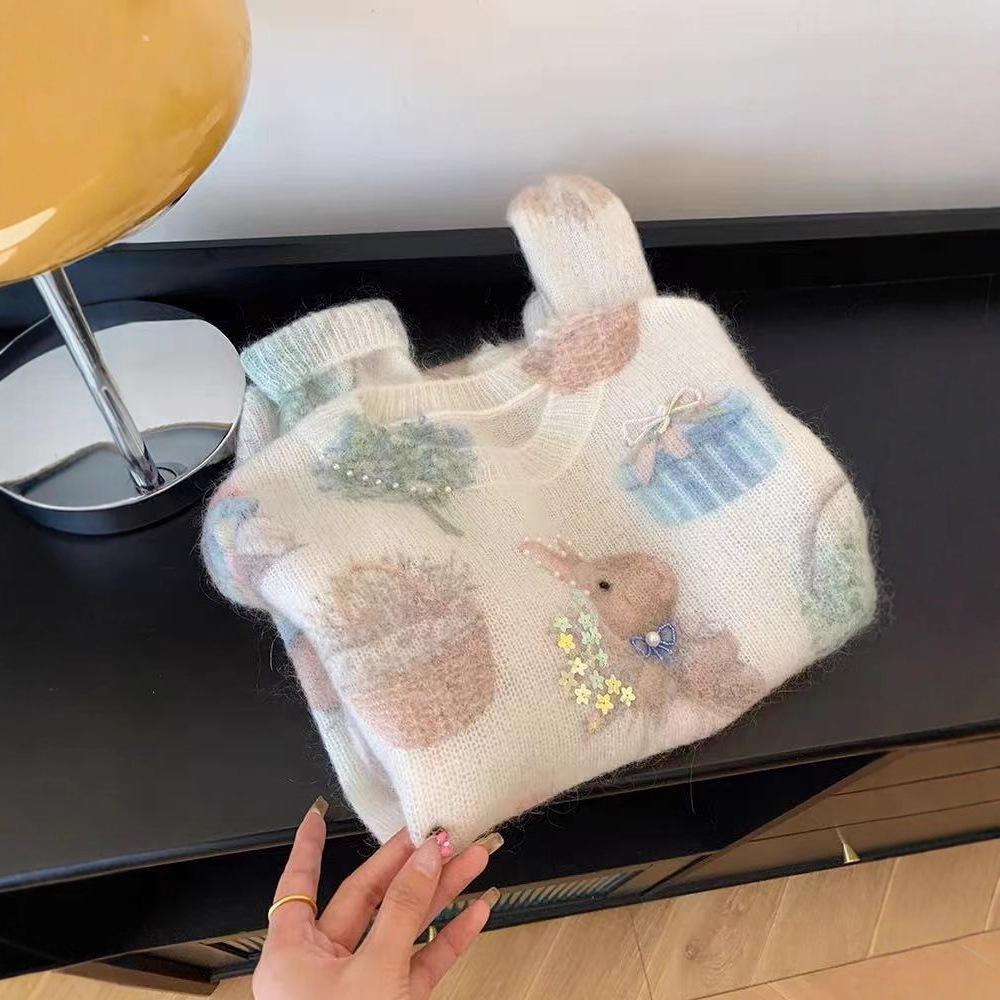 甜美可爱设计感小众针织衫女复古慵懒风软糯套头毛衣费尔岛上衣潮