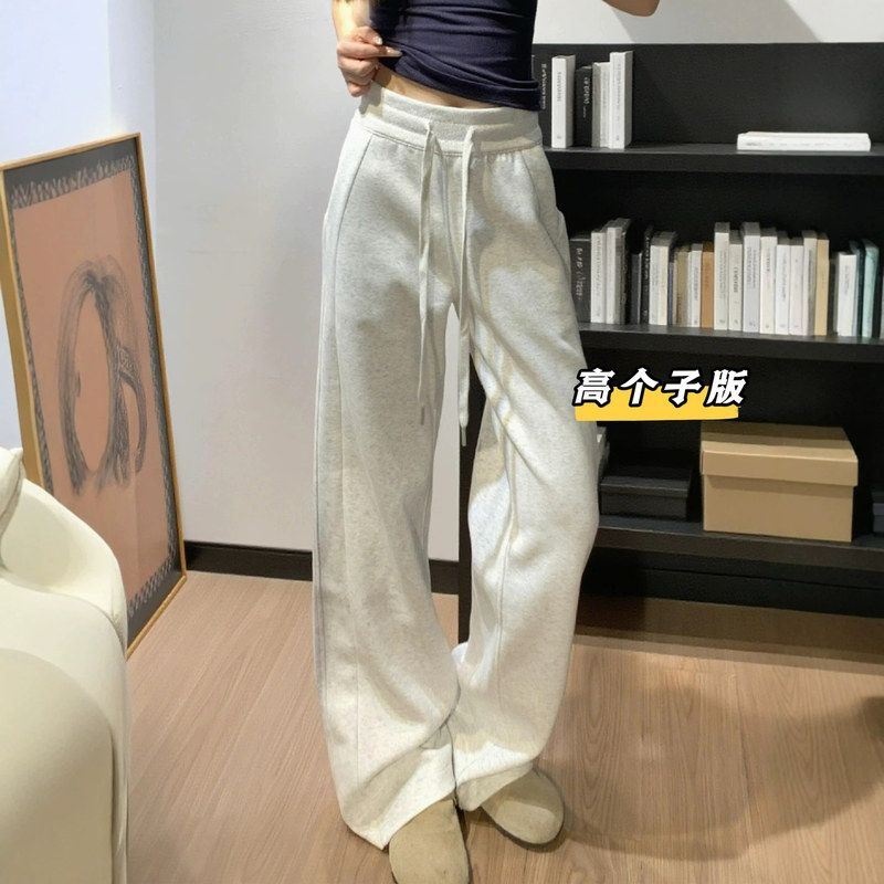 秋季加绒灰色运动裤女休闲慵懒阔腿裤窄版直筒休闲百搭卫裤显腿长