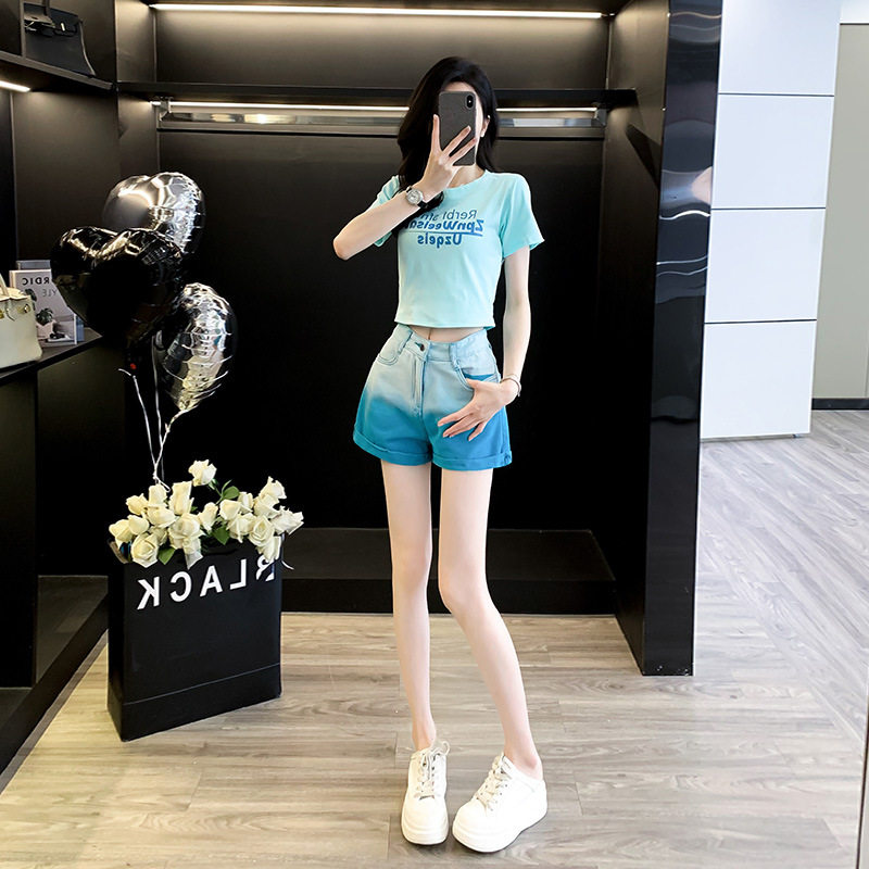 休闲套装女两件套潮流时尚短袖洋气小个子显瘦夏牛仔韩版修身减龄