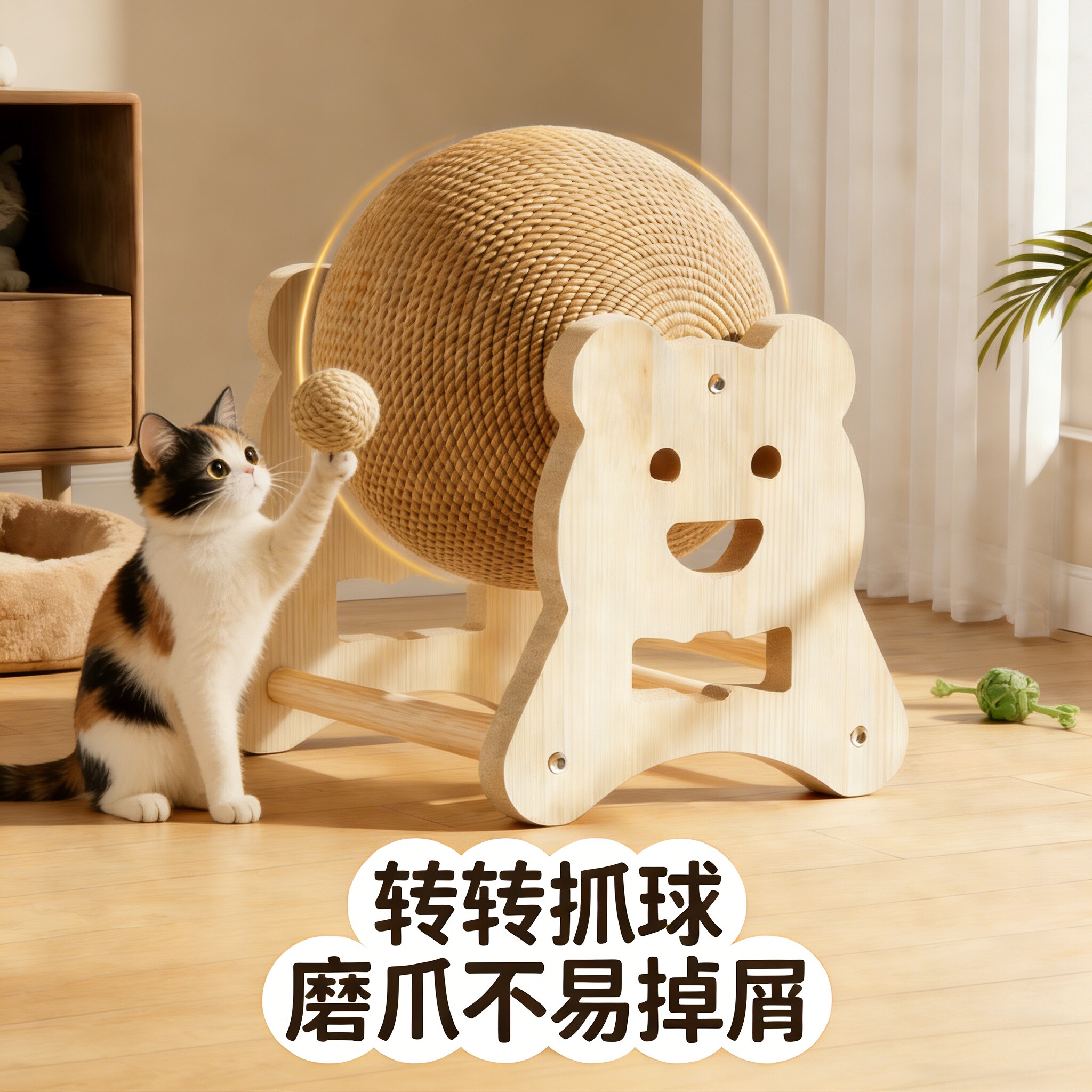 剑麻绳猫抓球滚轮立式抓板 9.9元 - 线报酷