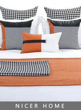 极速样板房样g板间展厅别墅床品现代轻奢港式橙色橘色床上用品多