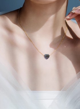 新品天然水晶原石爱心吊坠锁骨链z时尚ins风粉水晶虎眼石爱心挂坠