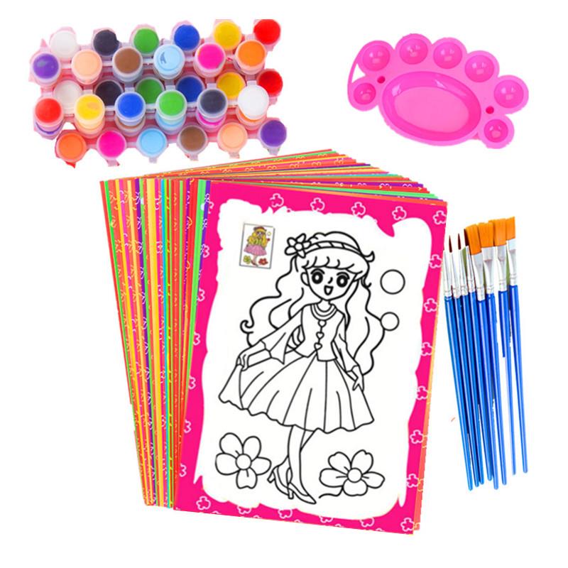 极速绘画卡纸模板卡通儿q童涂色画本立体填色本3-6岁水彩画全套小