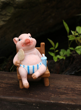 新品创意躺平小猪摆件可爱仿真动物花F园庭院微景观装饰品个性网