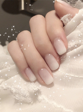 极速24Pcs Transparent Whitew French Tips Press On Nails Fals
