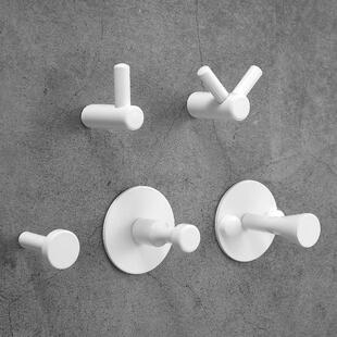 极速打孔墙壁木板不锈p钢衣钩厨房挂钩浴室玄关钩单个白黑色免打