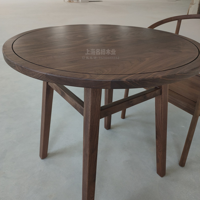 极速实木小圆桌j家用小户型阳台休闲洽谈桌椅组合黑胡桃木圆餐桌