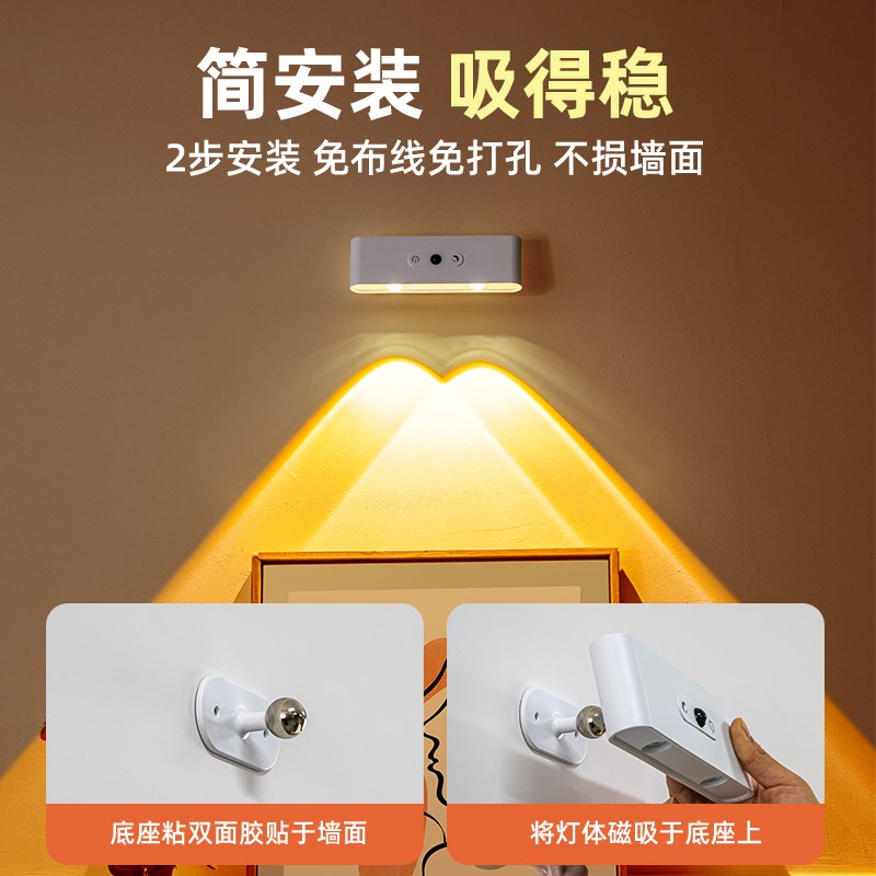 氛围感应灯卧室装饰网红床头房间射灯遥控无线充电免W接线免打孔