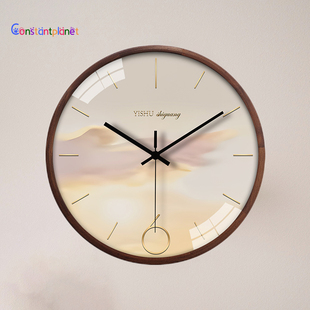 复古松木框挂钟法式卧室壁饰客厅静音时钟实木挂墙面钟表中古装饰